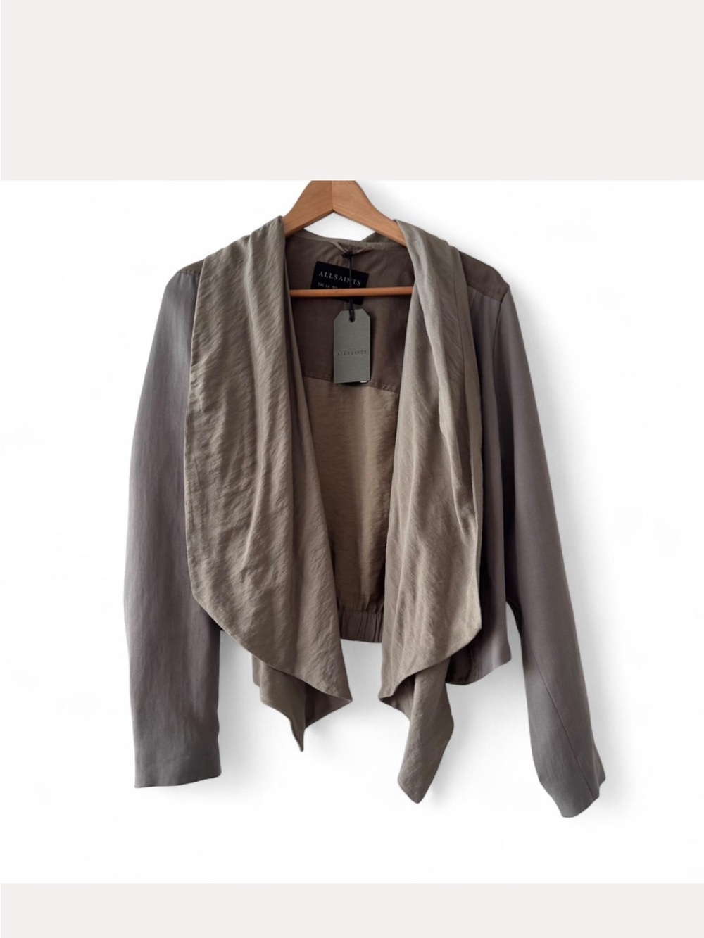 AllSaints Taupe Draped Open-Front Jacket